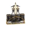 Set Condimentero de Mesa 5 Piezas - Aceitera Vinagrera Salero Pimentero con Soporte Dorado simil Mármol