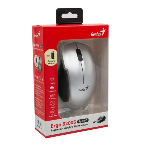 Mouse Inalámbrico Genius Ergo 8200s Silent USB-C Ergonómico