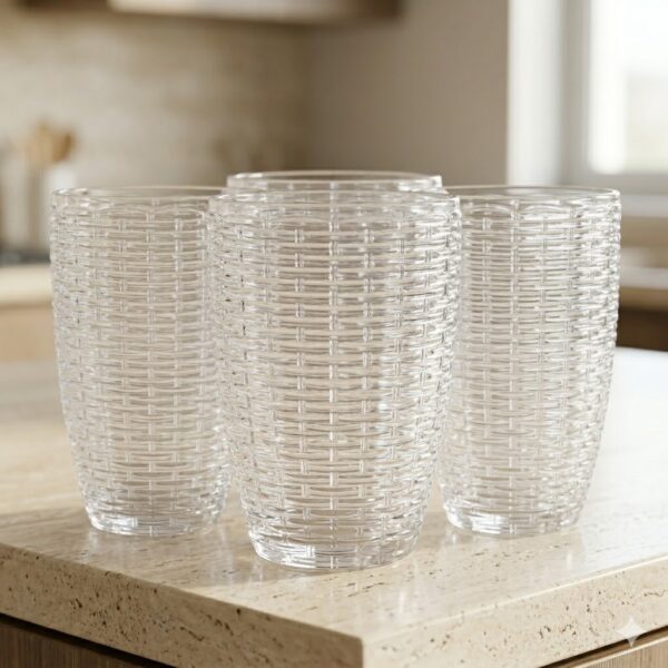 Vaso de Vidrio 420cc Simil Labrado - Diseño Texturizado Premium