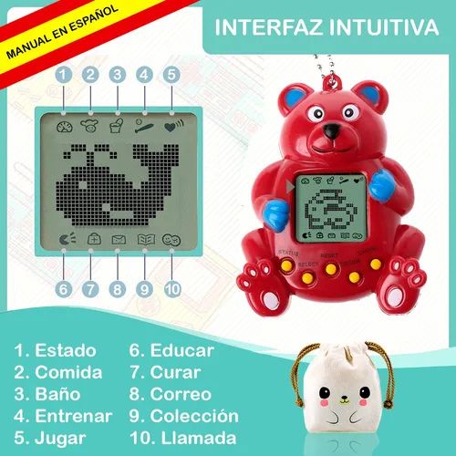 Mascota Virtual Retro 168 en 1 - Juego Electrónico Llavero Osito
