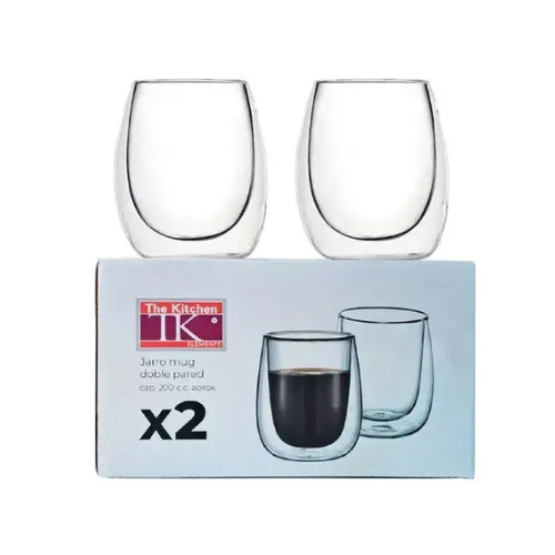 mug Set X2 Jarros Taza Mug Doble Pared De Vidrio Térmico 200cc