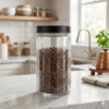 tarro2 Frasco De Vidrio Organizador Con Relieve A Cuadros Tapa Negra 1650cc