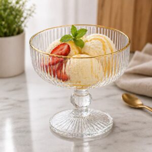 Copa Helado Set x 6 de Copas Vidrio para postre con borde dorado 400cc