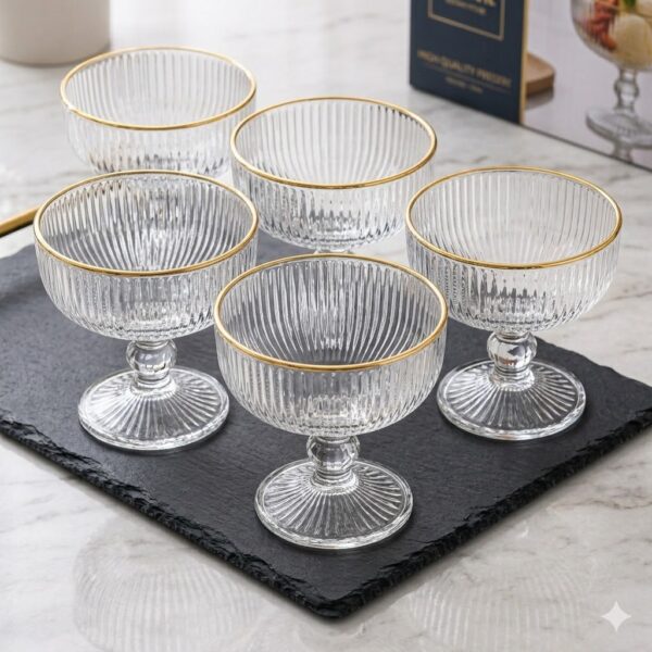 Copas Postre set Set x 6 de Copas Vidrio para postre con borde dorado 400cc