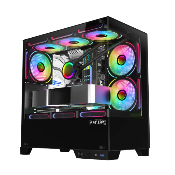 Gabinete Raptor Thunder Strike TG x2 Mid-Tower RGB Fan x1 -1 Gabinete Raptor Thunder Strike TG x2 Mid-Tower RGB Fan x1 Black