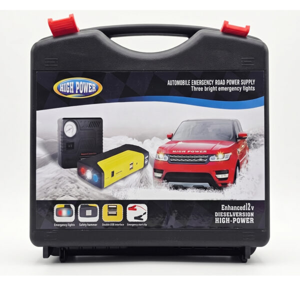 Kit de Emergencia Vehicular 4 en 1: Arrancador 12V, Compresor de Aire, Power Bank y Linterna LED