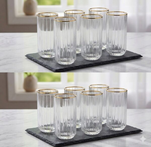 Set Vaso dorado x 6 Vaso De Vidrio Acanalado Set x 6 Borde Dorado 420cc