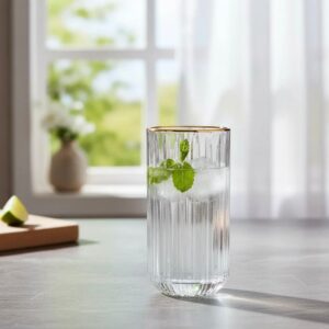 Vaso borde dorado Vaso De Vidrio Acanalado Set x 6 Borde Dorado 420cc
