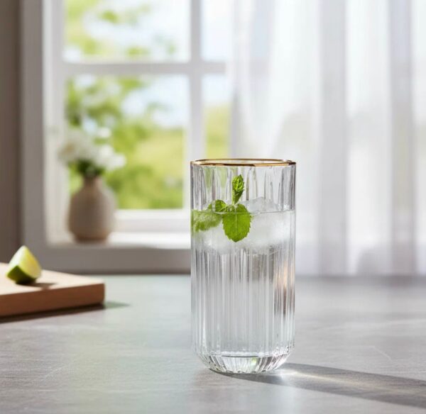 Vaso borde dorado Vaso De Vidrio Acanalado Set x 6 Borde Dorado 420cc