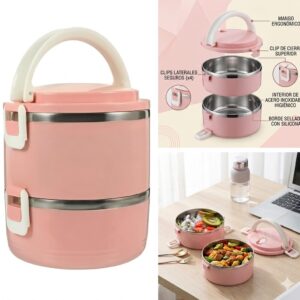 lunchera acero Lunchera Vianda Térmica 2 Pisos Acero Inoxidable Bento Box Pastel