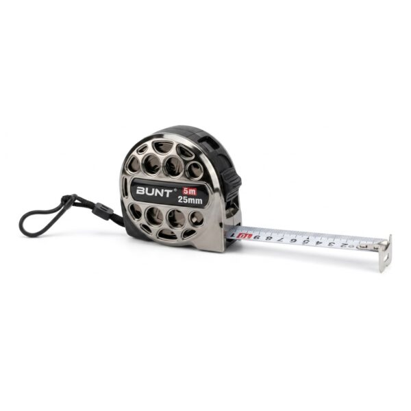 Cinta métrica Bunt 5 m x 25 mm Cinta métrica Bunt de 5 m x 25 mm en fondo blanco con la hoja extendida