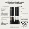 Características del set de molinillos eléctricos Infografía con las características del set de molinillos eléctricos recargables por USB-C